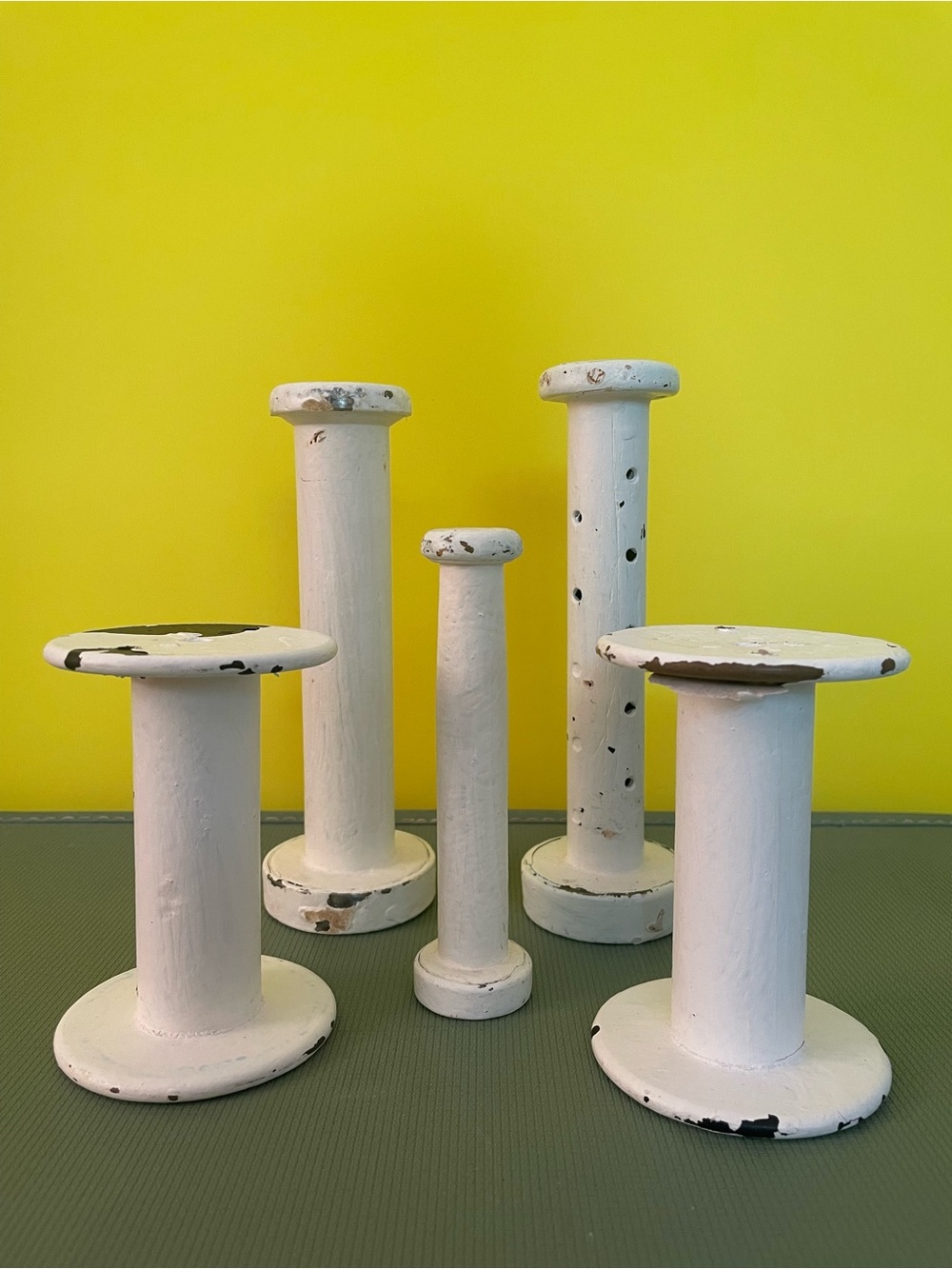 Vintage White Wooden Spool Set